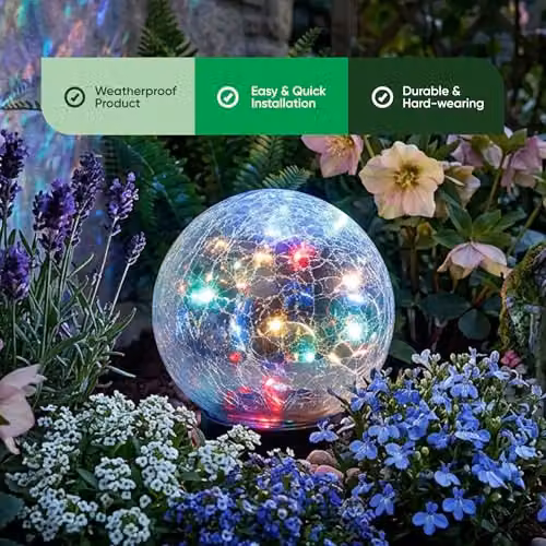 Gardenwize Solar Powered Multi-Coloured Crackle Ball Garden Light, Diameter: 15 cm – 5