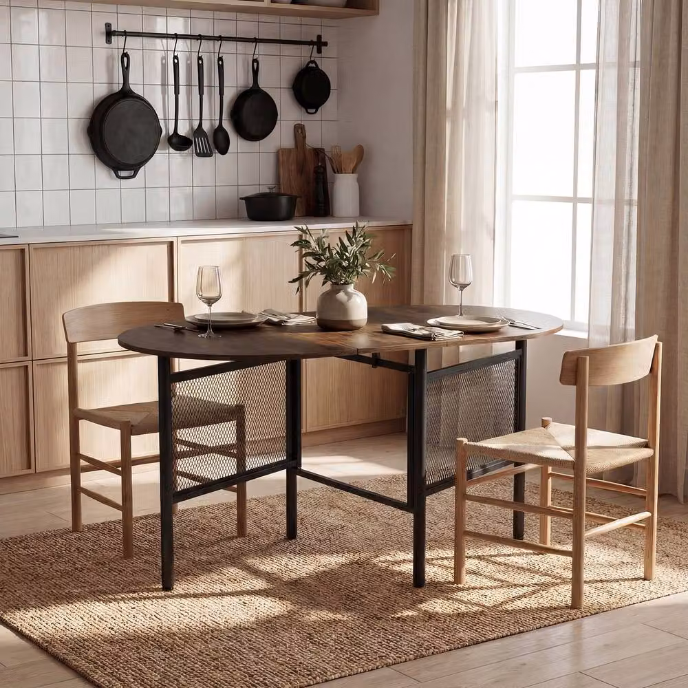 Costway Industrial Folding Dining Table and Console Table in Brown and Black, W: 150 cm, D: 60 cm, H: 76 cm – 4