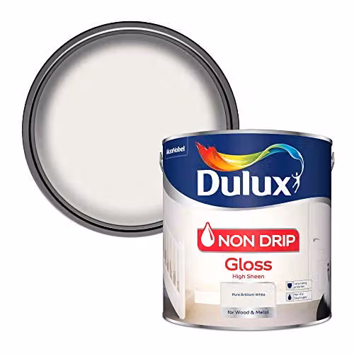 Dulux Non Drip Gloss High Sheen Paint for Wood and Metal, White, 2.5 l