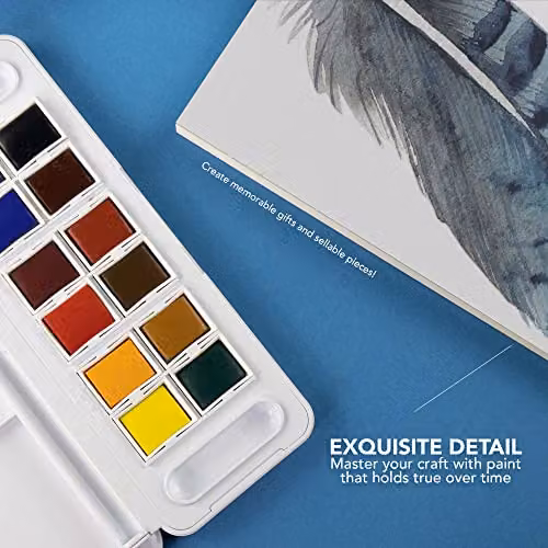 Daler-Rowney Aquafine Watercolour Set with 12 Half Pans and 1 Brush, Assorted Colours – 3