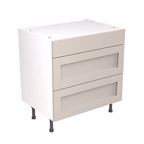 Kitchen Kit Shaker Door Flatpack Base Cabinet with 3 Drawers, Light Grey Matt, W: 80 cm, H: 87 cm, D: 57 cm