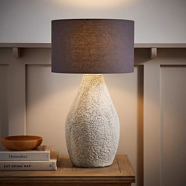 Colin Large Speckled Ceramic Table Lamp with Grey Fabric Shade and LED Bulb - Grey