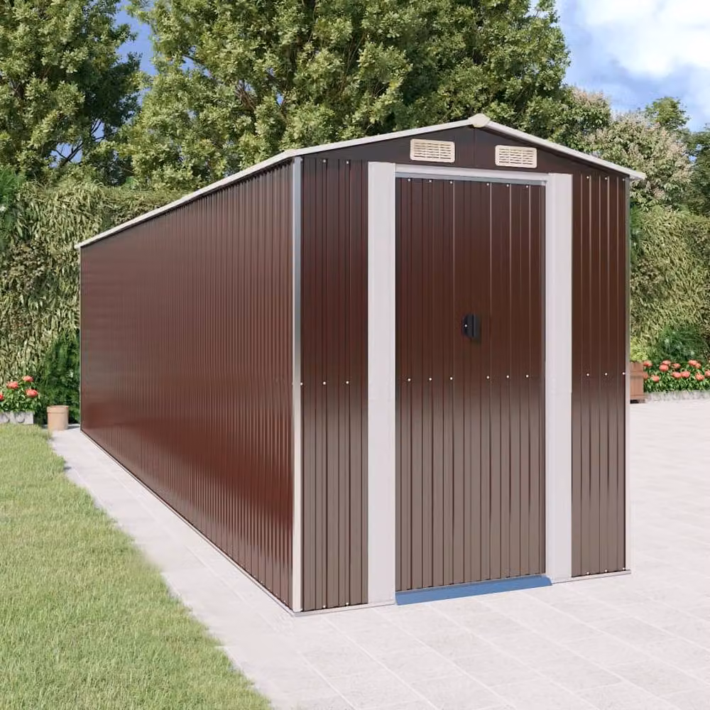 Berkfield Home Garden Shed in Dark Brown, Galvanised Steel, W/D/H: 192 x 689 x 223 cm – 2