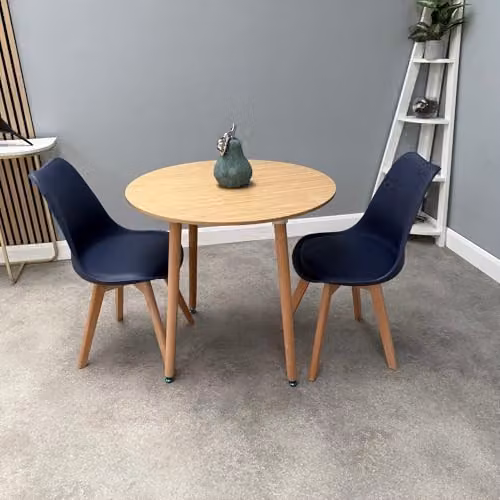Life Interiors Modern Round Dining Set with 2 Blue PU Padded Chairs and MDF Table, Diameter: 80 cm, Height: 75 cm – 1