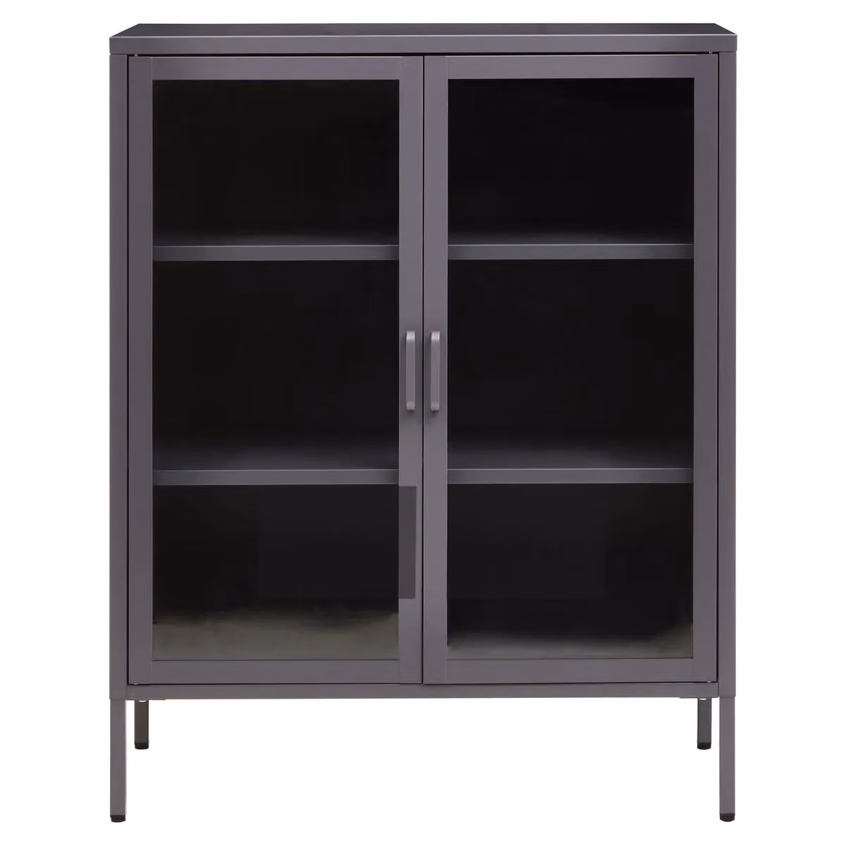 Orsina Industrial Grey Metal and Glass Two Door Cabinet with Internal Shelves, W/D/H: 150 x 75 x 75 cm – 3