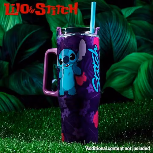 Disney Stitch Insulated Tumbler Travel Mug in Purple, 940ml Stainless Steel Water Bottle with Straw and Handle – 2