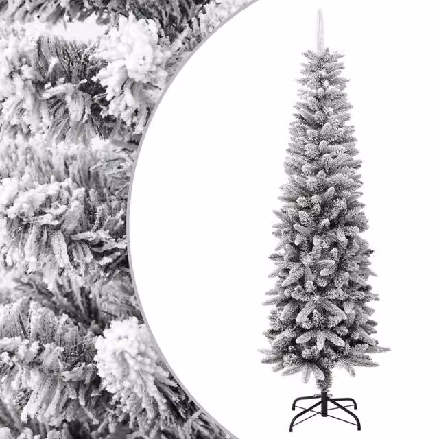 Berkfield Home Artificial Slim Flocked Snow Christmas Tree in White, Height: 180 cm – 1