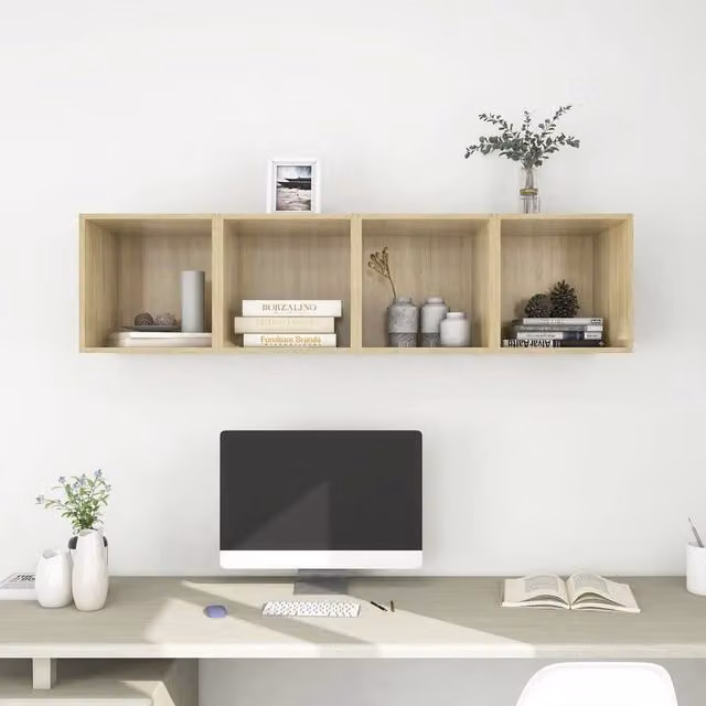Berkfield Home Set of 4 Wall Mounted Cube Cabinets in Sonoma Oak, Brown, W/D/H: 37 x 37 x 37 cm – 1