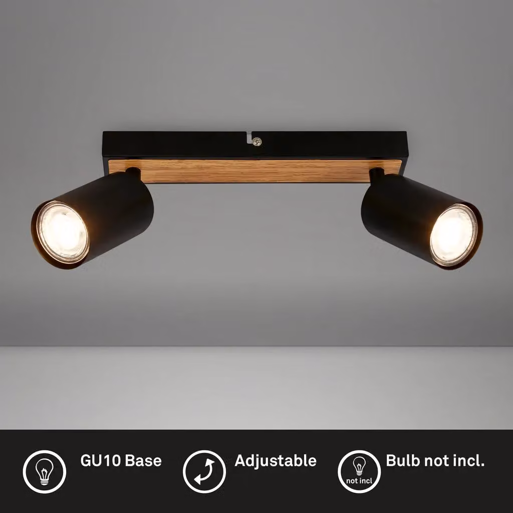 Briloner Adjustable LED Ceiling Spotbar in Black and Wood, 2 x GU10, 25.5 cm – 2