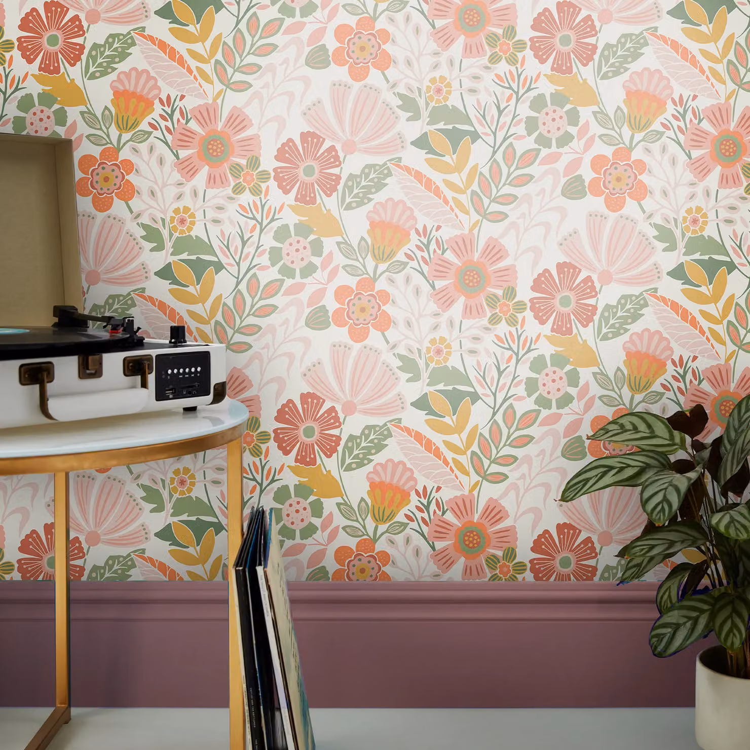 Oopsy Daisy Envy Tropical Botanical Floral Wallpaper in Pink, Green and Multicolour, Width: 52 cm, Length: 1000 cm – 2