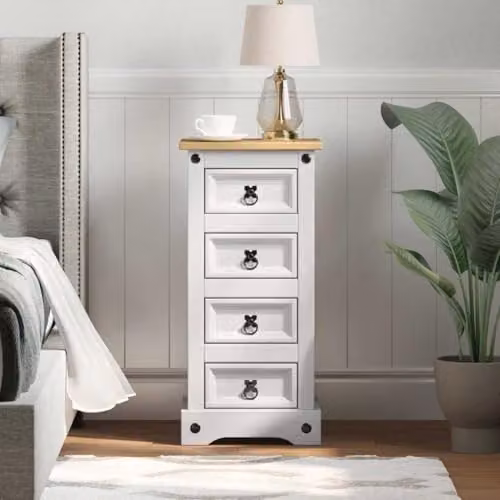 vidaXL CORONA Bedside Table in White Solid Pine Wood, W/D/H: 35 x 32.5 x 74 cm – 2