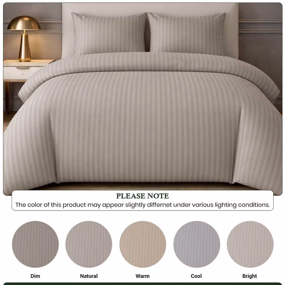 Grace Premium 2 Pack Embossed Striped Double Duvet Cover and Pillowcase Set in Taupe/Beige, 140 x 200 cm – 2
