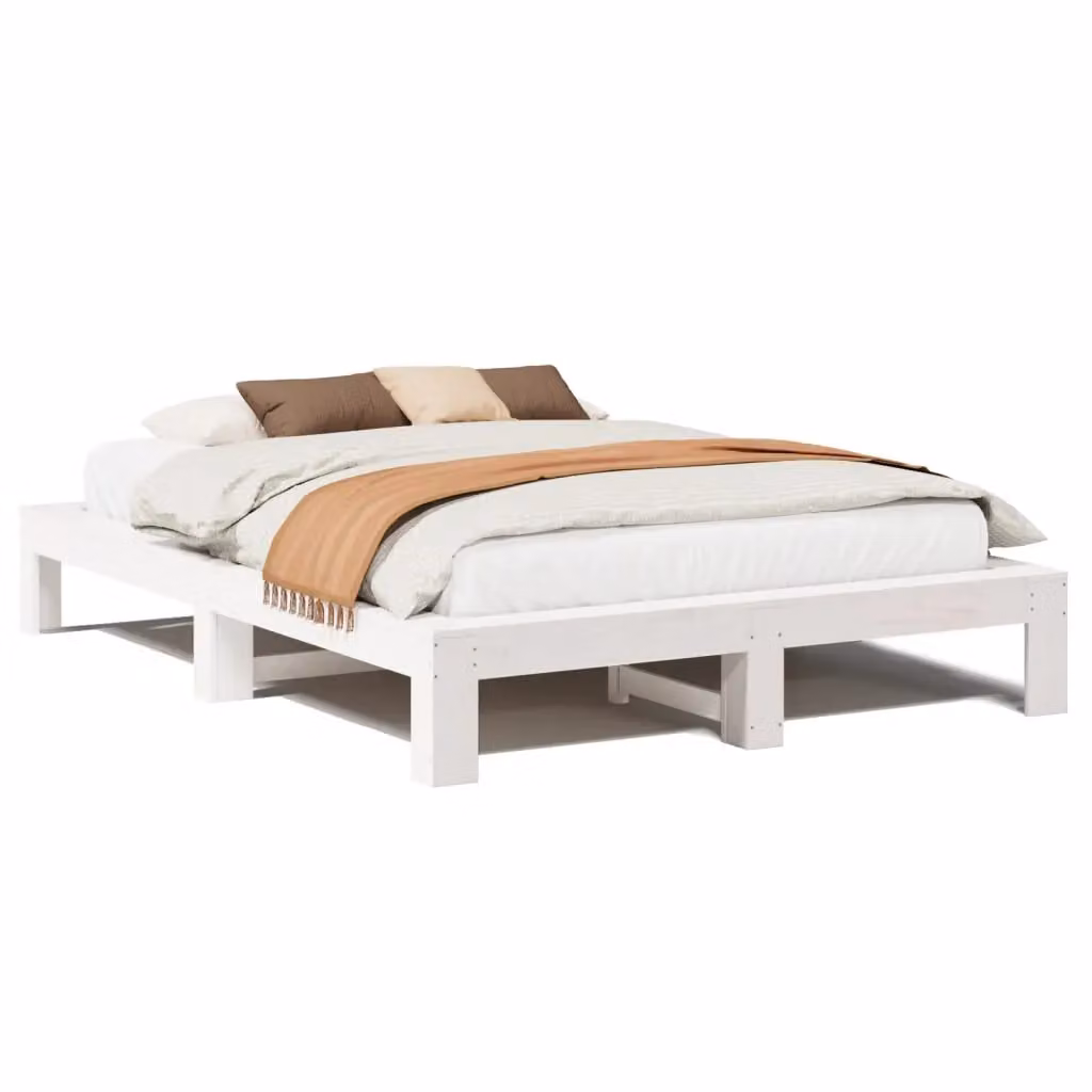 Berkfield Home White Solid Wood Pine Bed Frame W/D/H: 140 x 190 cm – 2