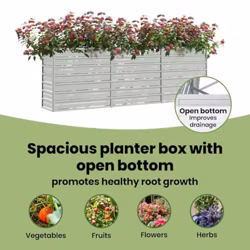 vidaXL Galvanised Steel Raised Bed in Silver, W/D/H: 240 x 40 x 77 cm – 4
