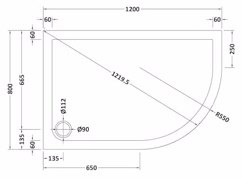 Nuie TR71113 Modern Right Hand Offset Quadrant Slimline Pearlstone Shower Tray, Slate Grey, W: 1200 mm, D: 800 mm – 3