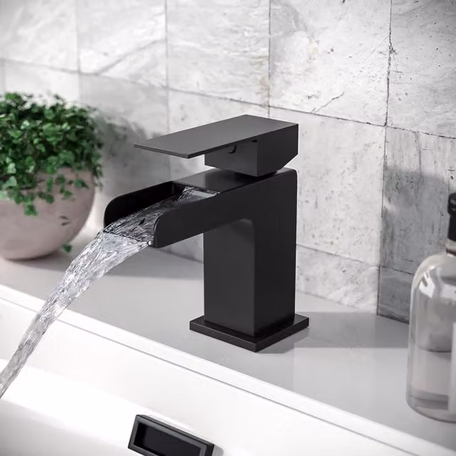 Nes Home Matt Black Waterfall Cloakroom Basin with Mono Mixer
