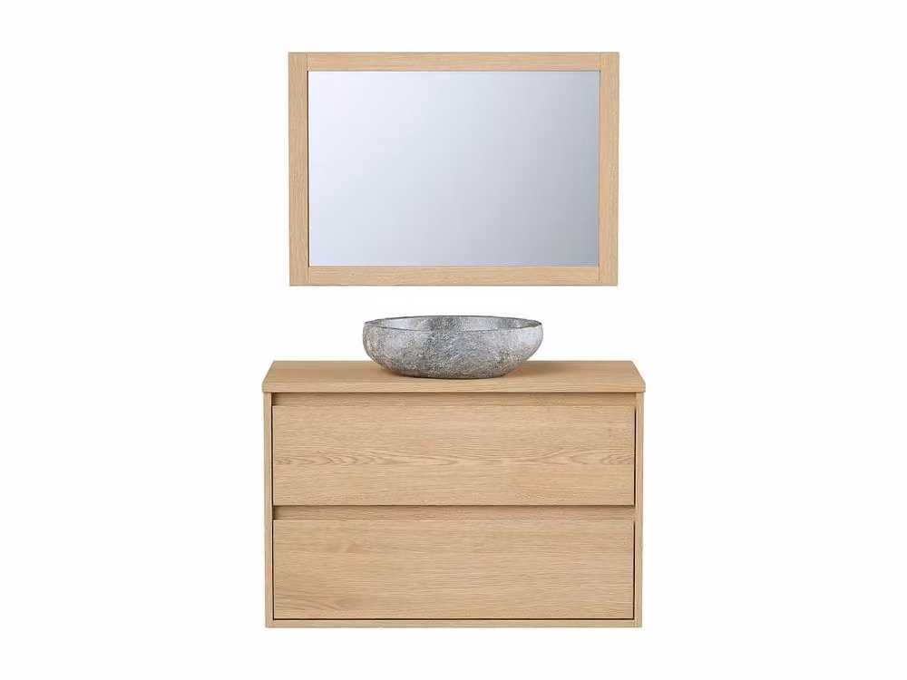 Milipam Scandinavian Bathroom Unit with Freestanding Stone Washbasin and Mirror Cabinet in Oak – 2