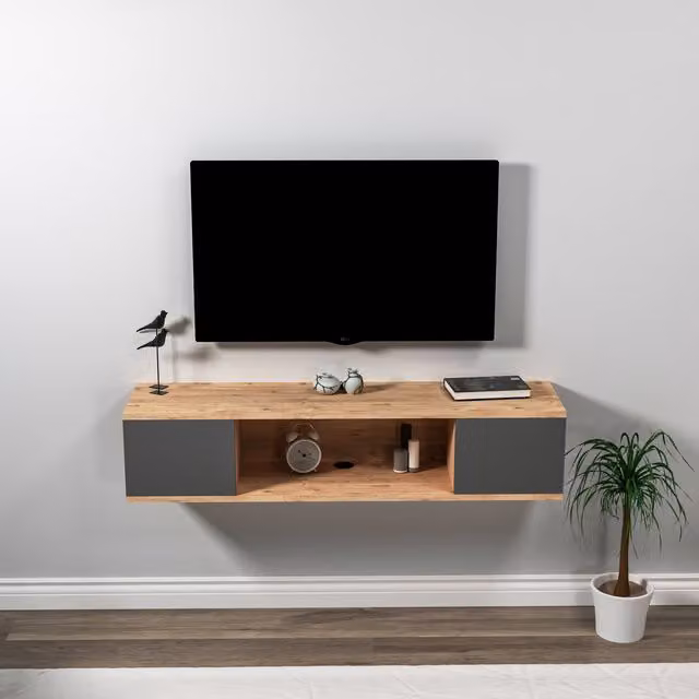 Destina Home Alfie Floating TV Stand with Shelves in Atlantic Pine and Anthracite