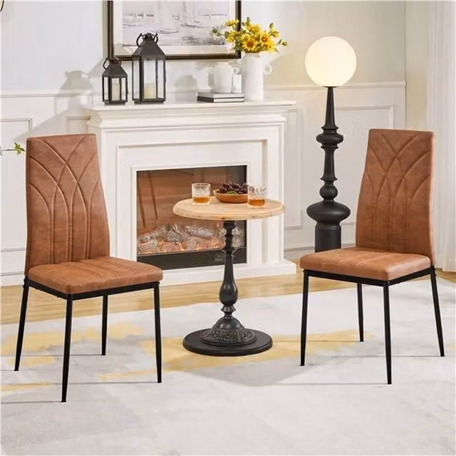 Kelvenix Brown Faux Leather Dining Chairs