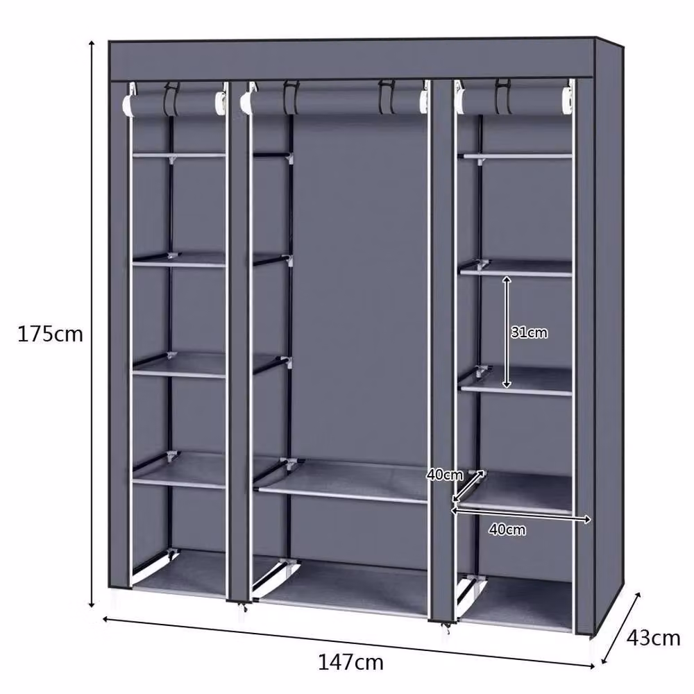 SPETLEK Foldable Hanging Rail Shelving Travel Clothes Closet, Grey, H 175.0 x W 147.0 cm – 2