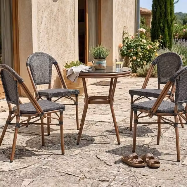 Wyld and Coco Grey PE Rattan Patio Table with Tempered Glass Top and Aluminium Frame, Diameter: 70 cm – 1