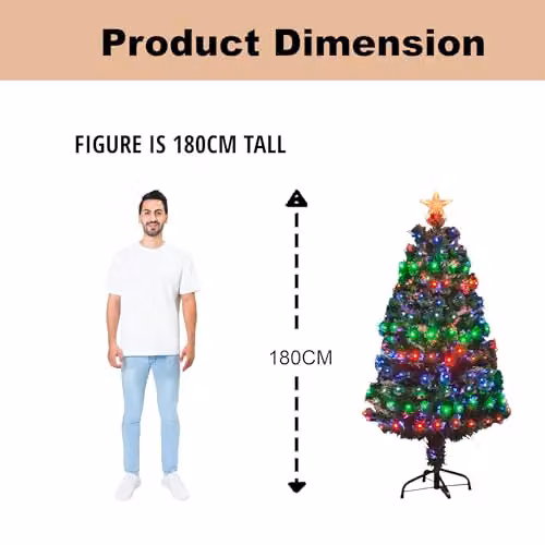 Shatchi Fibre Optic Pre-Lit Christmas Tree with Multicolour LEDs, Green, H 180 cm x W 80 cm x D 80 cm – 8