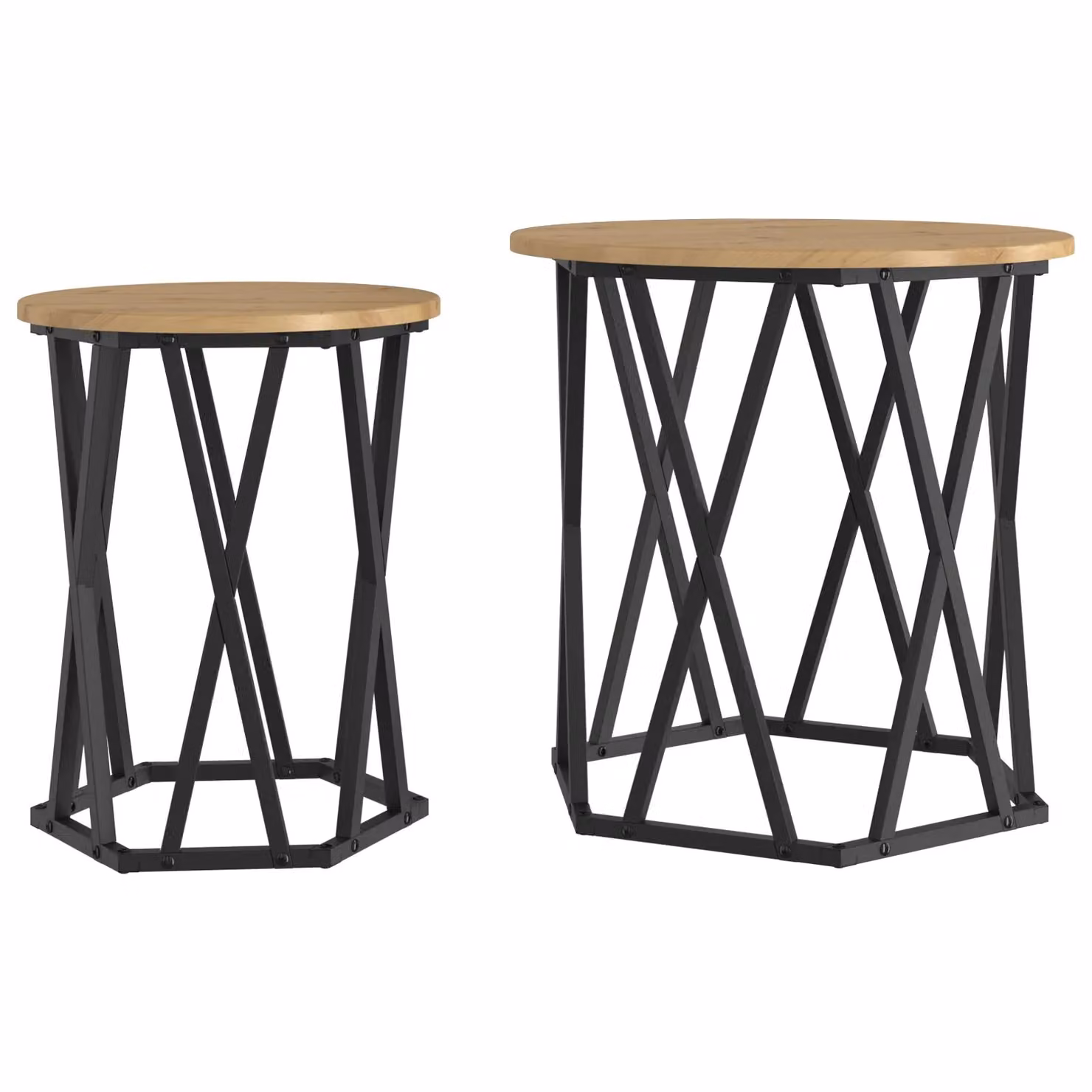 Berkfield Home Artisan Round Industrial Coffee Table in Brown Oak and Metal – 2