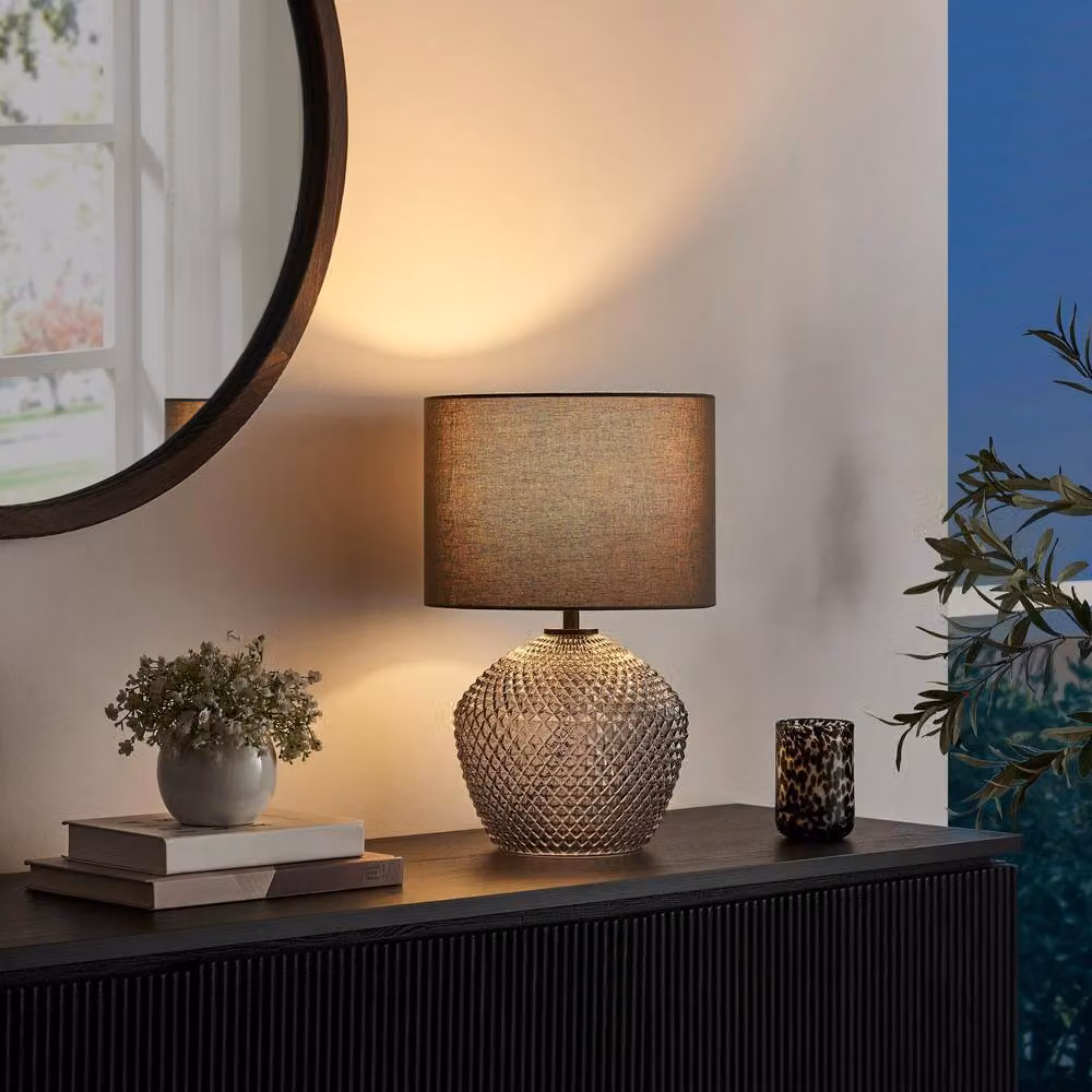 FurnitureboxUK Abigail Smoky Grey Glass Table Lamp – 2