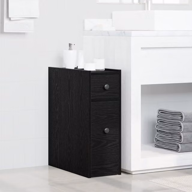 Berkfield Home Narrow Bathroom Cupboard with Wheels in Black Oak Engineered Wood – 1