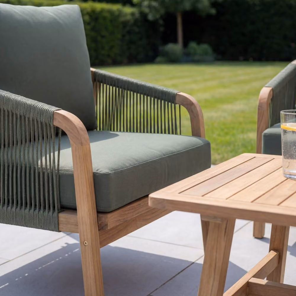 Artemis Home Andria 4-Seat Garden Lounge Set in Green with Acacia Wood Frame and Upholstered Cushions – 2