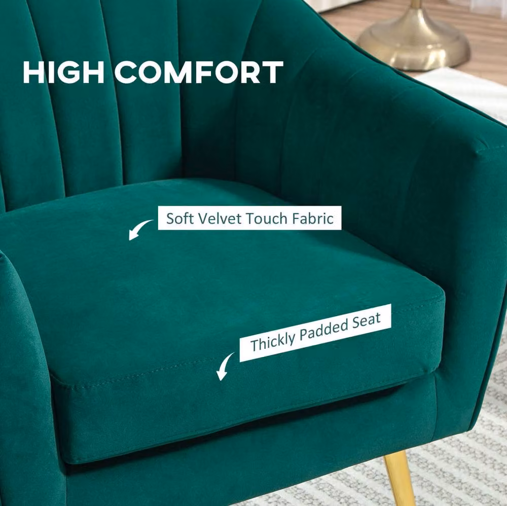 STILVORA Green Velvet Tub Armchair with Metal Legs – 4