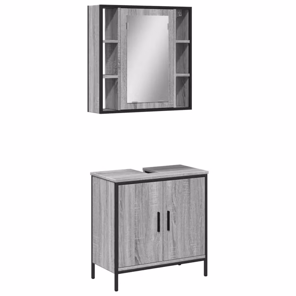 Berkfield Home 2 Piece Grey Modern Bathroom Furniture Set with Mirror Cabinet and Vanity Unit – 2