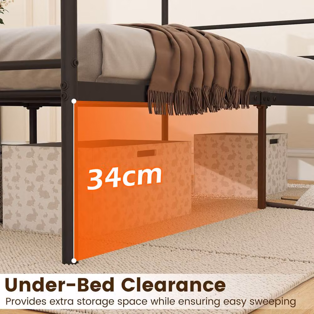 Gymax Single Size Metal Platform Bed Frame with Headboard and Slat Support, Black, 90 x 200 cm – 6