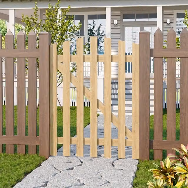 Lifeideas Wooden Garden Gate with Latch in Brown and Yellow, W/H: 90 cm