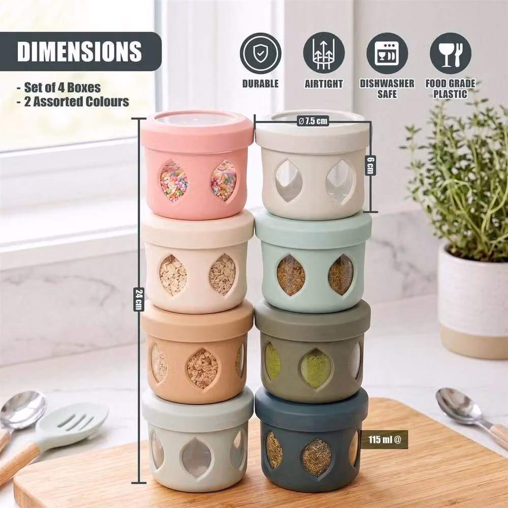 FLAVORA 4-Piece Stackable Small Snack Pots with Airtight Leakproof Lids, Multicolour – 3