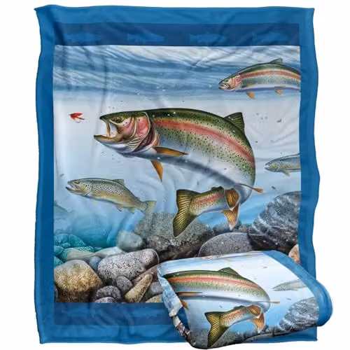 JQ Licensing Trout Fishing Scene Super Soft Silky Touch Fleece Throw Blanket, Multicolour, W: 152 cm, D: 127 cm
