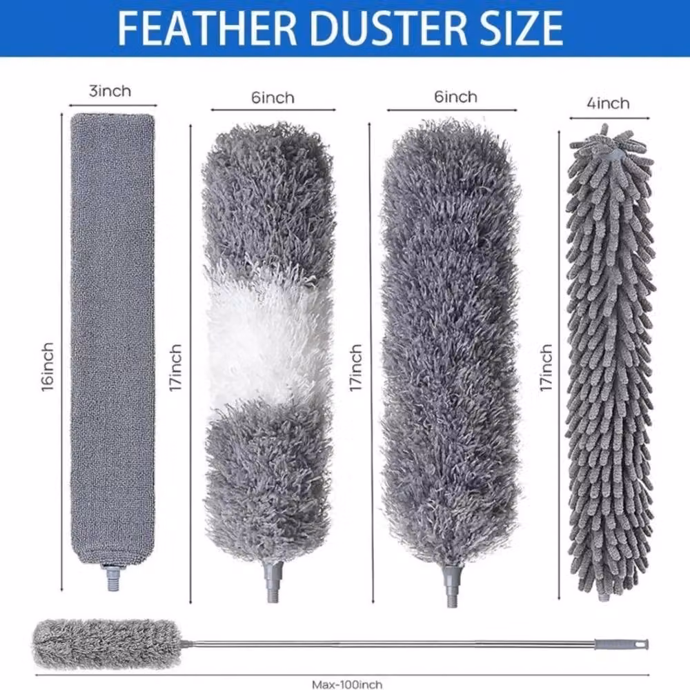 VOGREX 8 Pack Extendable and Bendable Microfibre Feather Duster with Telescopic Handle and Refillable Head in Multicolour and Grey – 3