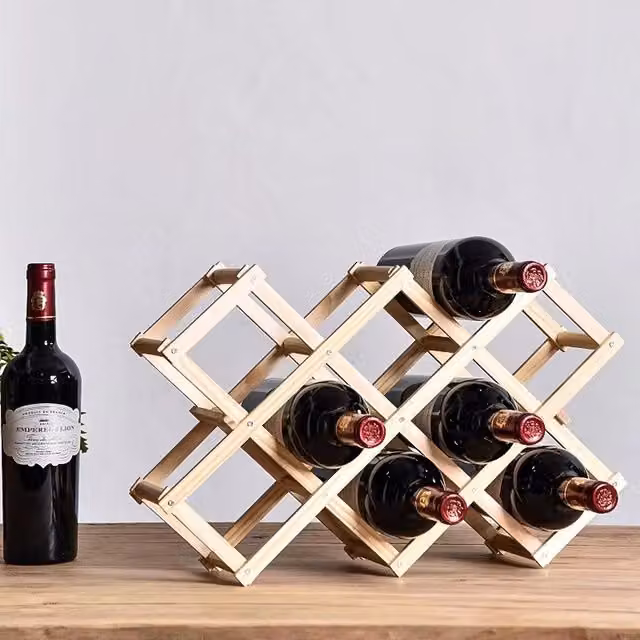 Livingandhome Foldable Solid Wood Red Wine Rack and Bottle Storage Shelf in Brown and Yellow