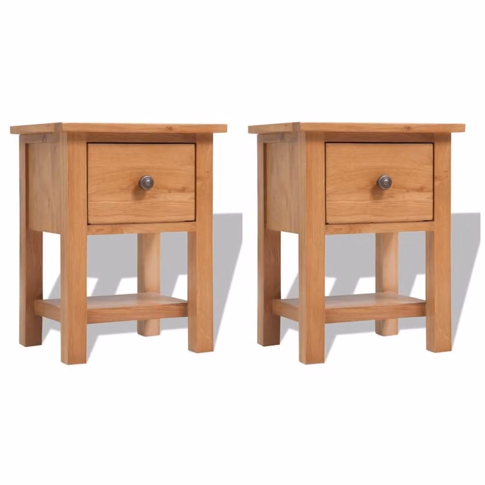 Berkfield Home Set of 2 Rustic Solid Oak Wood Nightstands, Brown, W/D/H: 36 x 30 x 47 cm – 2