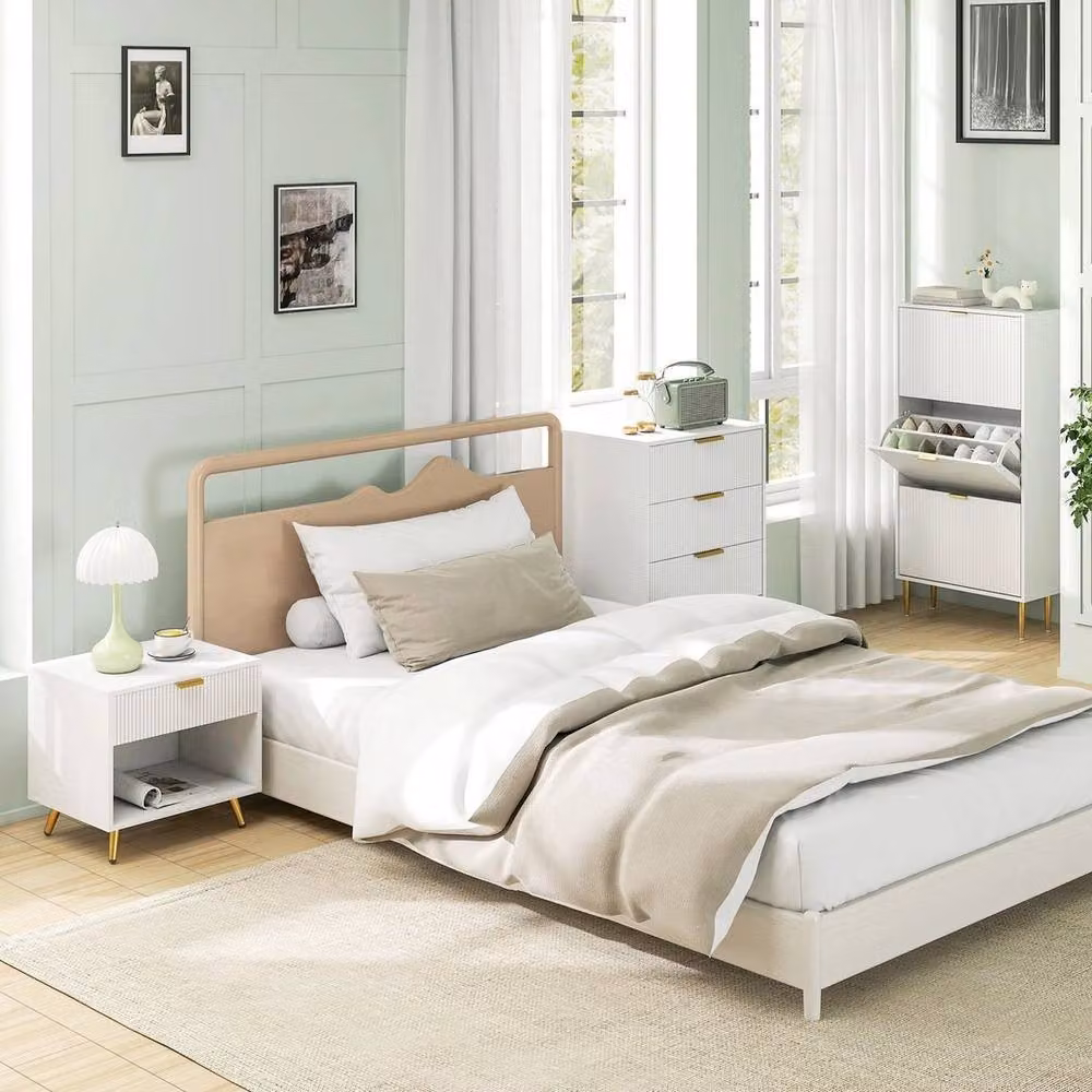 KORVIXA White Small Side Table with Drawer and Open Compartment – 4