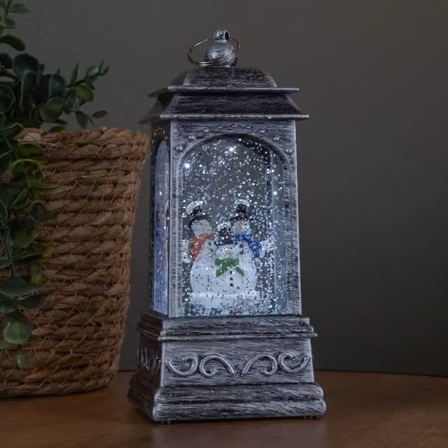 Samuel Alexander Silver Christmas Water Spinner with 3 Snowmen and White LEDs, 20cm
