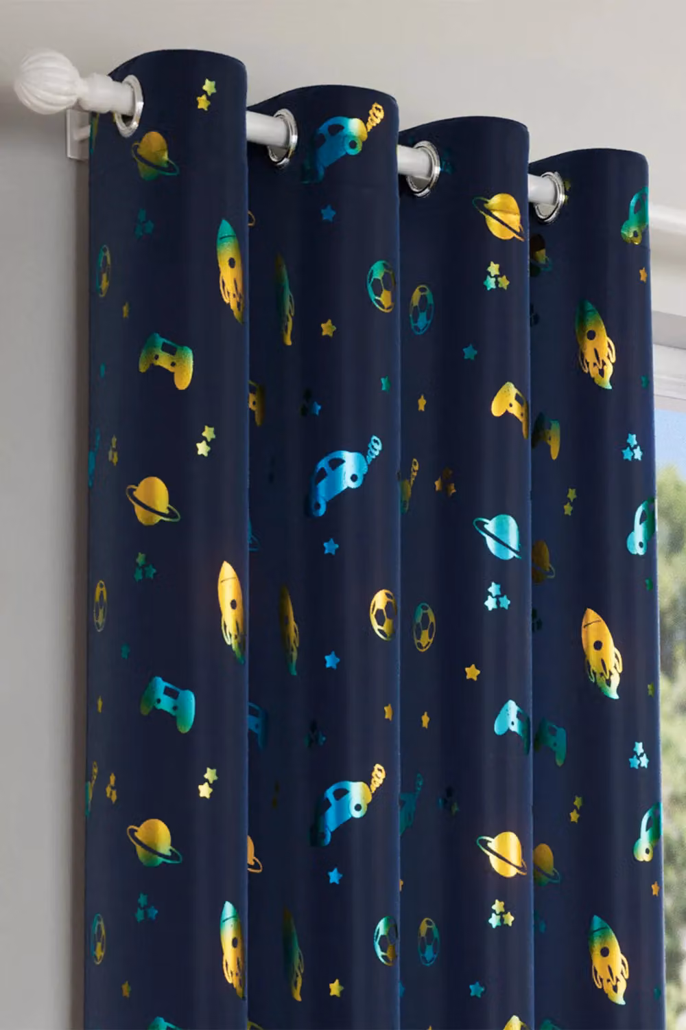 Enhanced Living Infinity Kids Blue Space and Football Thermal Eyelet Curtain, Width: 117 cm, Height: 183 cm – 2