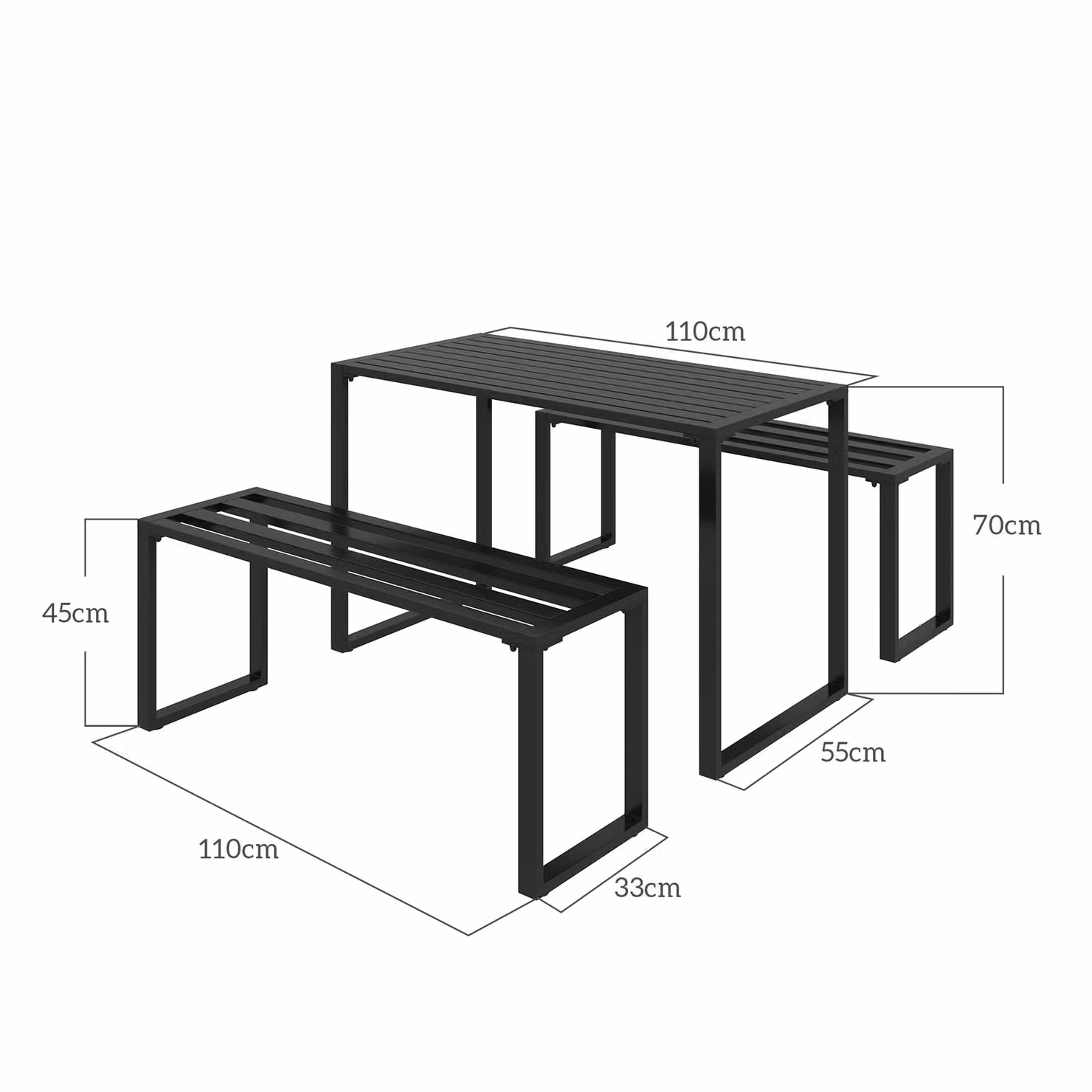 Outsunny 3-Piece Outdoor Dining Set with Rectangular Metal Beer Table and Benches in Matt Black – 3