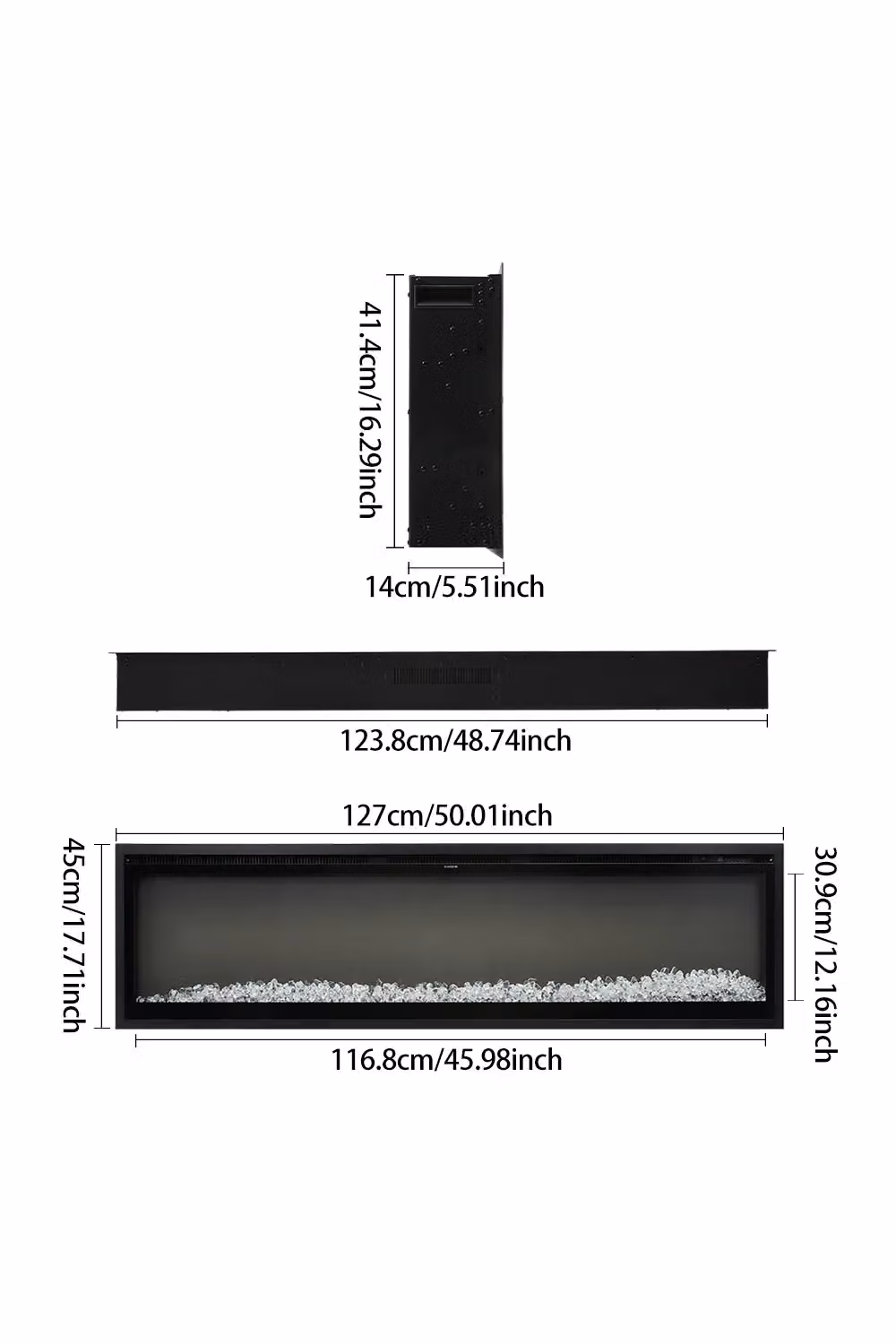 H&O Direct 50 Inch Electrical Fireplace in Black with Remote, 12 Flame Colours and Adjustable Heating Modes – 6