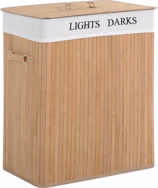 HOMCOM 100L Bamboo Laundry Hamper with Removable Lining and Handles, Brown, W: 52 cm, D: 32 cm, H: 63 cm