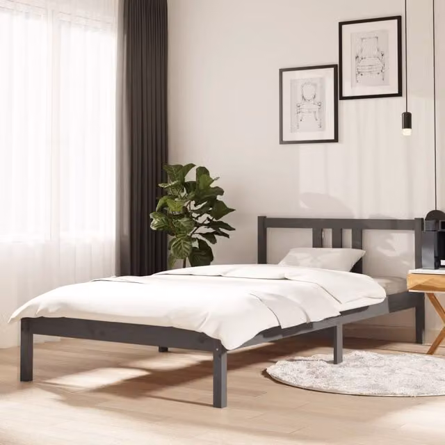 Berkfield Home Modern Grey Solid Pine Wood Bed Frame W/D/H: 100 x 200 cm – 1