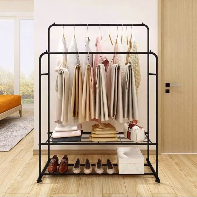 Havendro Industrial Pipe Clothes Rack with Shoe Storage in Matt Black – 1