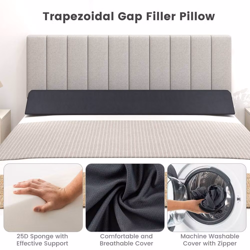 Gymax Grey Foam Bed Wedge Pillow Trapezoidal Headboard Gap Filler for Adults, 150 cm – 7