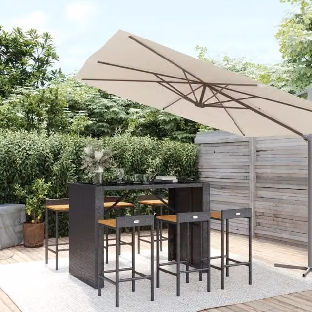 Berkfield Home 7 Piece Garden Bar Set in Black Poly Rattan and Solid Acacia Wood