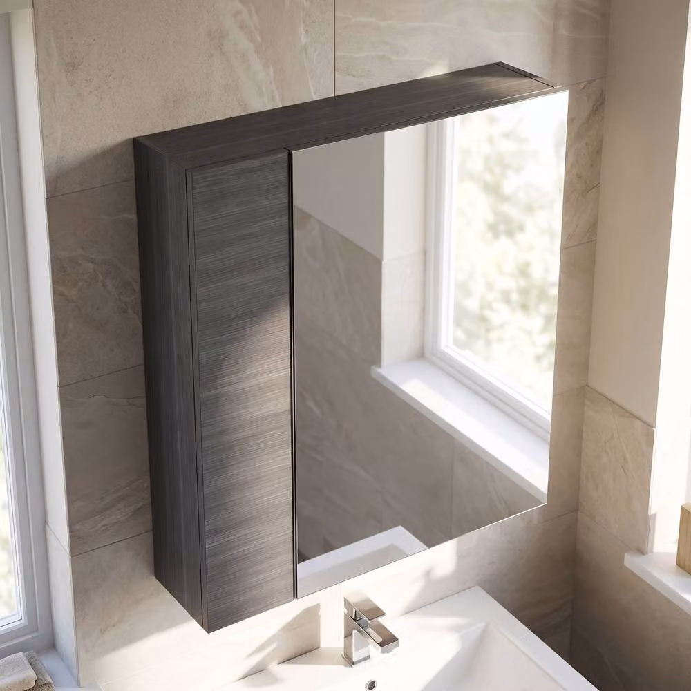 Balterley Grey Ash 600mm Split Mirrored Bathroom Cabinet with Soft Close Hinged Doors – 3